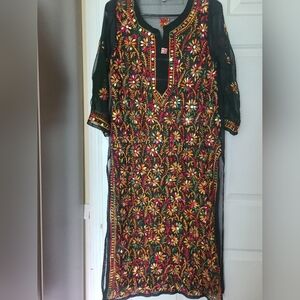 Salwar Kameez Black Floral Embroidered Women Kurta